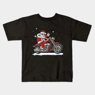 Santa Claus Riding A Motorbike Christmas Funny Kids T-Shirt